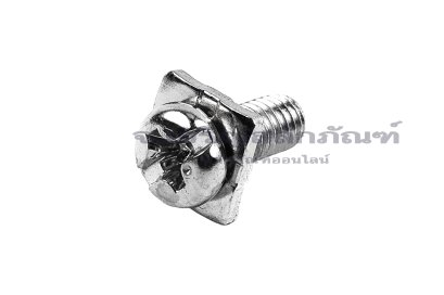 [E] น็อตยึดสายไฟ สแตนเลสชุบนิกเกิ้ล M4x10 mm พร้อมแหวนทรงสี่เหลี่ยม ขนาด 8x8 mm